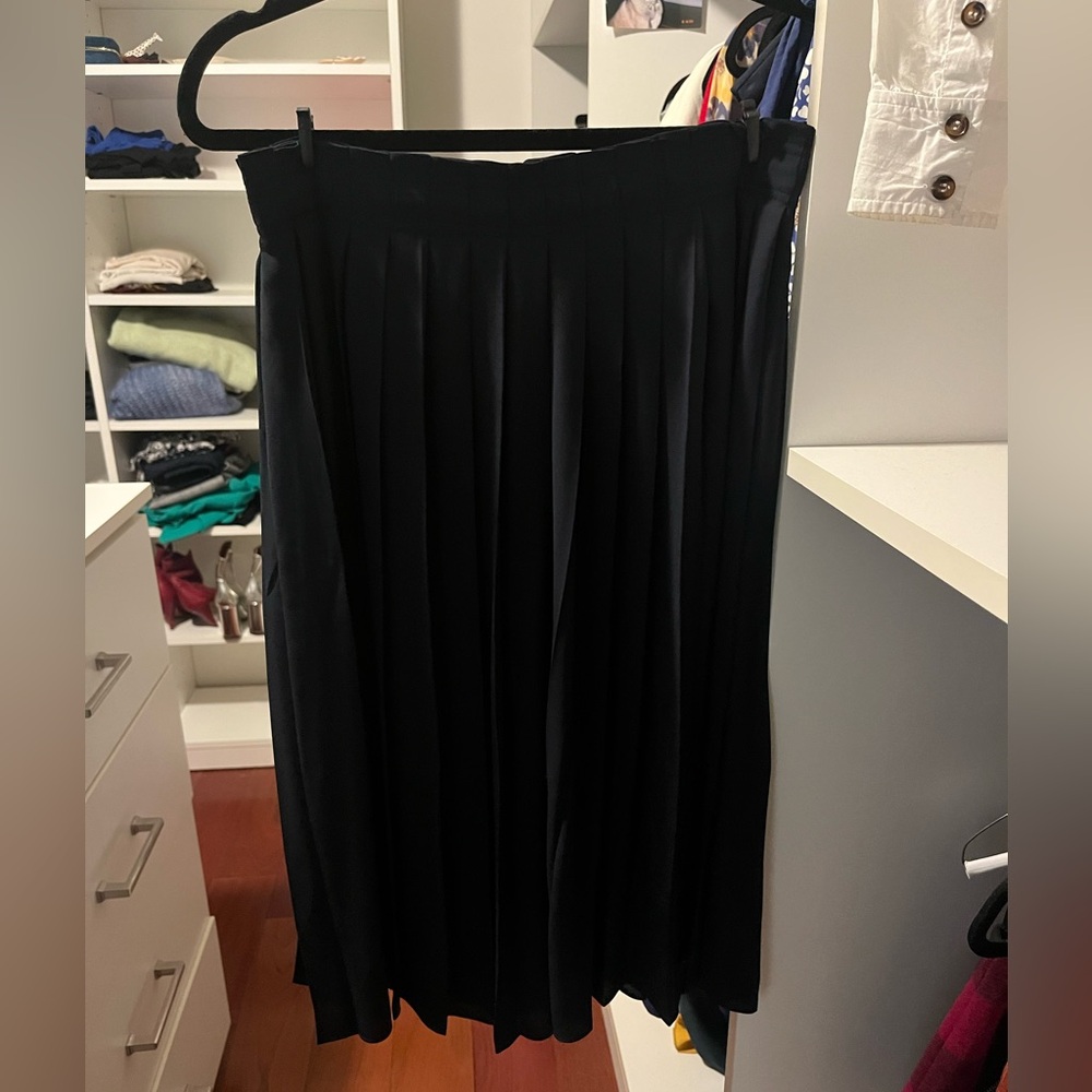 J. Crew Navy Midi A-Line Gathered Waist Skirt with Pleats